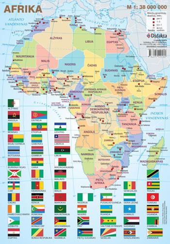 Afrikos politinis žemėlapis (su šalių vėliavomis, A4) | 