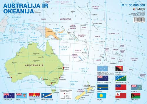 Australijos ir Okeanijos politinis žemėlapis (su šalių vėliavomis, A4) | 