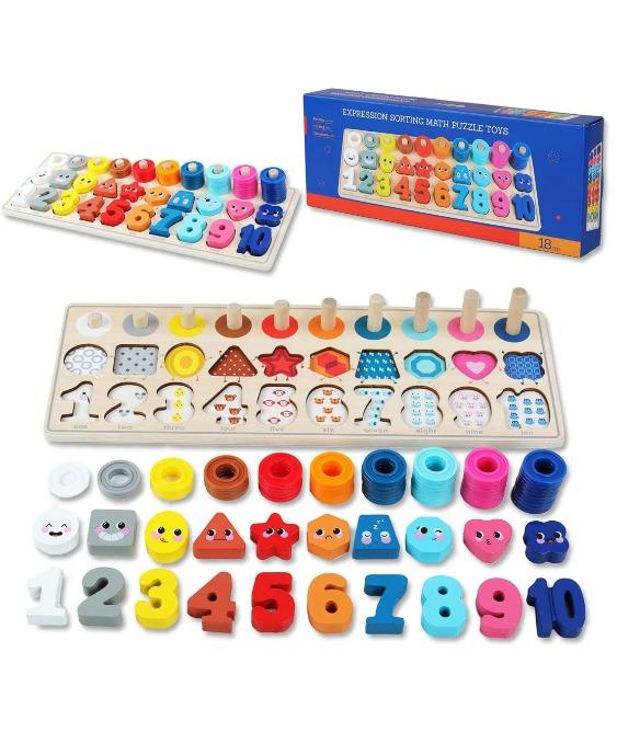 Medinis Montessori žaislas (skaičiavimui, splavų ir formų mokymuisi) | 