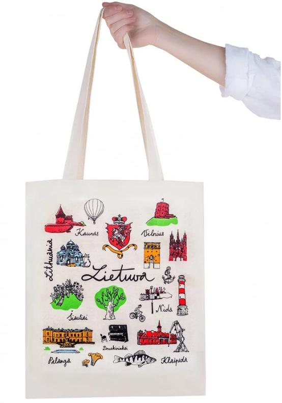 Medžiaginis maišelis su Lietuvos miestų simboliais | 