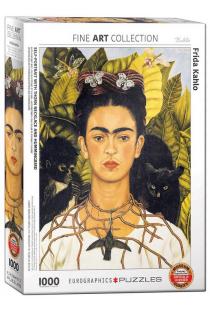 Dėlionė „Autoportretas su erškėčių vėriniu ir kolibriu. Frida Kahlo“ (1000 det.) | 