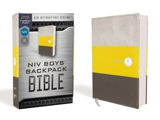 Niv, Boys Backpack Bible, Compact, Leathersoft, Yellow/Gray, Red Letter Edition, Comfort Print