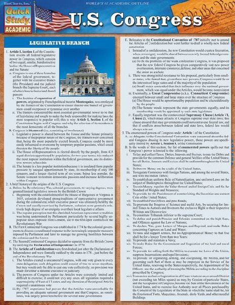 U.S. Congress: A Quickstudy Laminated Reference Guide