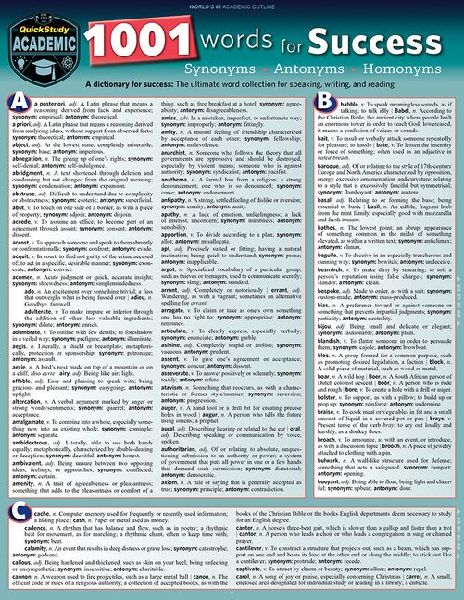 1001 Words for Success - Synonyms, Antonyms & Homonyms: A Quickstudy Laminated Reference Guide