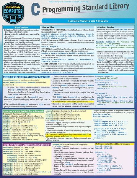 C Programming Language Standard Library: A Quickstudy Laminated Reference Guide