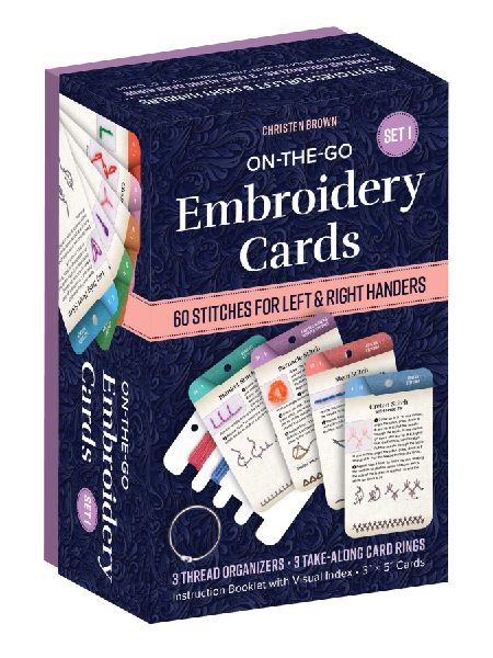 On-The-Go Embroidery Cards Set 1: 60 Stitches for Left & Right Handers, 3 Thread Organizers, 3 Take-Along Card Rings, Instruction Booklet with Visual Index, 3 X 5 Cards
