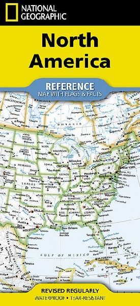 North America Reference Map (Folded): folded with flags and facts