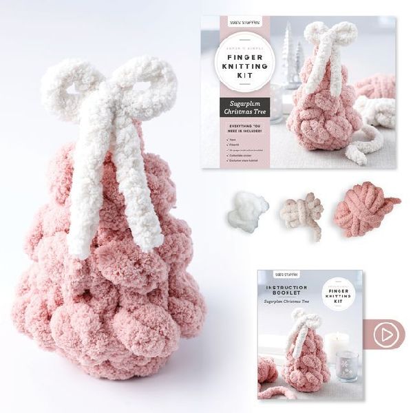 Super Simple Finger Knitting Kit Sugarplum Christmas Tree: Everything You Need Is Included: Chunky Yarn, Fiberfill, Instruction Booklet, Exclusive Step-By-Step Video, and Collectible Sticker; Beginner Friendly!