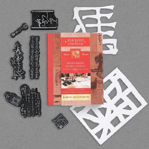 Mixed-Media Stamp, Stencil, and Storybook Set Asian Scripts: 7 Premium Art Stamps, 2 Stencil Masks, and 32-Page Instruction Booklet; Great for Gel Plate Printing