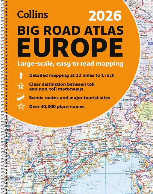 Collins Big Road Atlas Europe 2026 (A3 Spiral): Clear, Easy-to-Read Mapping