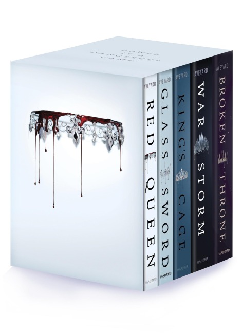 Red Queen 10th Anniversary Deluxe 5-book Box Set with stenciled edges: Red Queen, Glass Sword, King's Cage, War Storm, Broken Throne