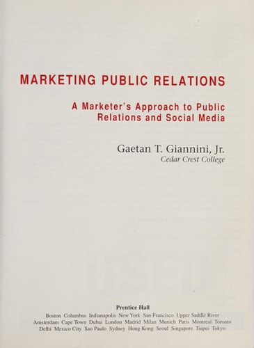 Marketing Public Relations A Marketer's Approach to Public Relations and Social Media