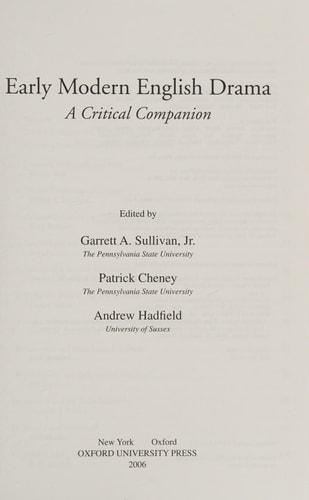 Early Modern English Drama: A Critical Companion