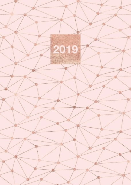 2019: A5 Diary Planner Journal | WO2P Week on 2 Pages Horizontal Layout | Geometric Rose Gold Design