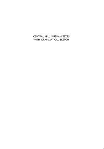 Central Hill Nisenan Texts with Grammatical Sketch
