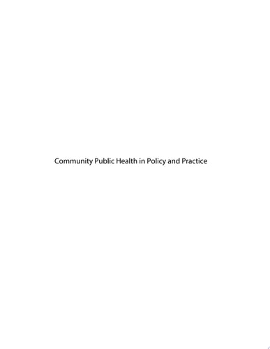 Community Public Health in Policy and Practice A Sourcebook