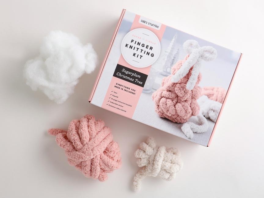 Super Simple Finger Knitting Kit Sugarplum Christmas Tree: Everything You Need Is Included: Chunky Yarn, Fiberfill, Instruction Booklet, Exclusive Step-By-Step Video, and Collectible Sticker; Beginner Friendly!