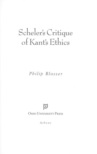 Scheler's Critique of Kant's Ethics