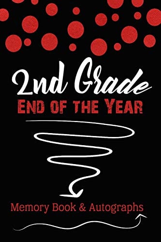 2nd Grade End of the Year Memory Book & Autographs Red and Black Confetti Keepsake For Students and Teachers