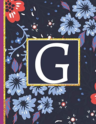 G Monogram Initial G Notebook for Women and Girls, Blue Floral (Monogram Gifts for Women)