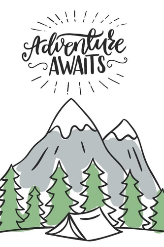 Adventure Awaits Mountain and Tents Theme