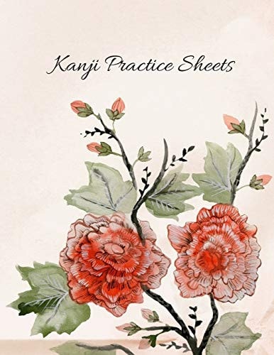 Kanji Practice Sheets Japanese Vintage Red Flower Writing Exercise Book 110 Pages