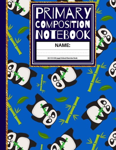 Primary Composition Notebook Cute Panda with Bamboo Sticks Kindergarten Composition Notebook