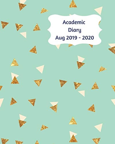 Academic Diary Aug 2019-2020 8x10 Day to a Page Academic Year Diary, Hourly Appointments and Space for Notes on Each Page. Perfect for Teachers, Students and Small Business Owners. Pale Blue Design with Bronze and White Dots