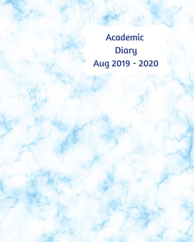 Academic Diary Aug 2019-2020 8x10 Day to a Page Academic Year Diary, Hourly Appointments and Space for Notes on Each Page. Perfect for Teachers, Students and Small Business Owners. Blue and White Tie Dye Effect Design