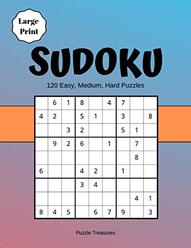 Sudoku Large Print 120 Easy, Medium And Hard Puzzles Challenging Brain Game Puzzle Notebook