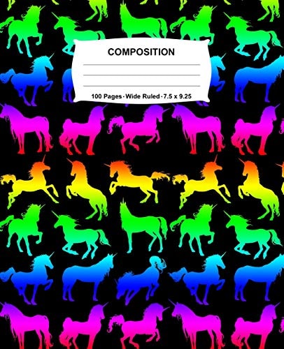 Composition Notebook Unicorns Rainbow Neon Notebook Wide Ruled 100 Pages 7. 5 X 9. 25
