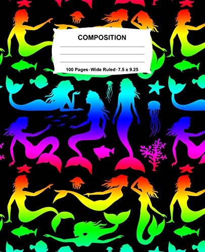 Composition Notebook Mermaids Rainbow Neon Notebook Wide Ruled 100 Pages 7. 5 X 9. 25