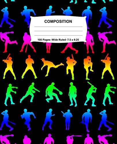 Composition Notebook Baseball Rainbow Neon Notebook Wide Ruled 100 Pages 7. 5 X 9. 25