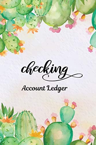 Checking Account Ledger Checking Account Register,6 Column Personal Record Tracker Log Book, Watercolor Cactus Background