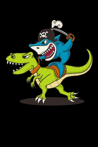 Shark Riding Dinosaur 120 Pages I 6x9 I Dot Grid I Funny Sea Robber, Shark & Dinosaur Gifts