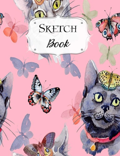 Sketch Book Cat Sketchbook Scetchpad for Drawing Or Doodling Notebook Pad for Creative Artists #7 Pink Butterfly