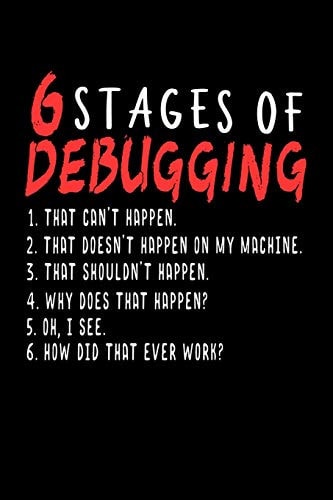6 Stages of Debugging 120 Pages I 6x9 I Dot Grid I Funny Software Engineering, Coder & Hacker Gifts
