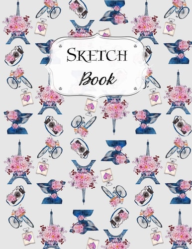 Sketch Book Paris Sketchbook Scetchpad for Drawing Or Doodling Notebook Pad for Creative Artists #3 Blue Pink Eiffel Tower