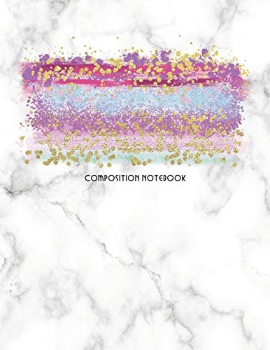 Composition Notebook Marble and Glitter Decorative Design with Wide Rule Lines and Numbered Pages