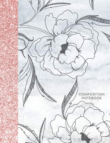 Composition Notebook Glitter and Floral Large Wide Rule Lines with Page Numbers