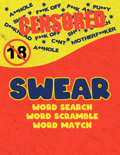 Swear Naughty Cuss Word Search Scramble Match Logical Puzzle Game Book For Adult Large Size Red Comic Style Design Soft Cover