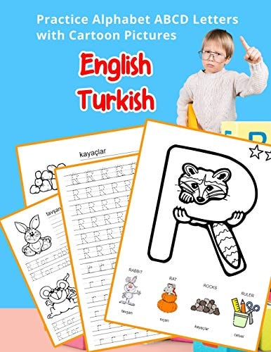 English Turkish Practice Alphabet ABCD Letters with Cartoon Pictures Karikatür Resimleri Ile Ingilizce Türkçe Alfabe Harfleri Pratik