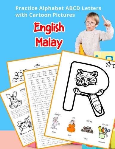 English Malay Practice Alphabet ABCD Letters with Cartoon Pictures Amalan Bahasa Melayu Abjad Dengan Gambar Kartun