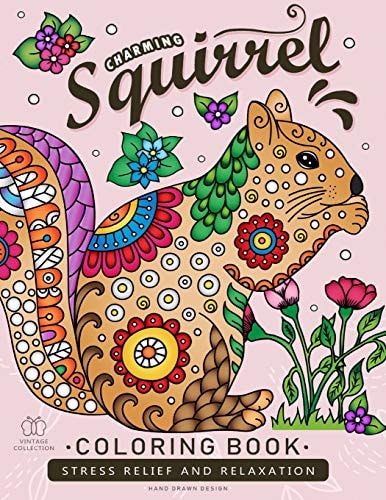 Squirrel Coloring Book Animals Zentangle Adults Coloring Book Stress Relieving Unique Design