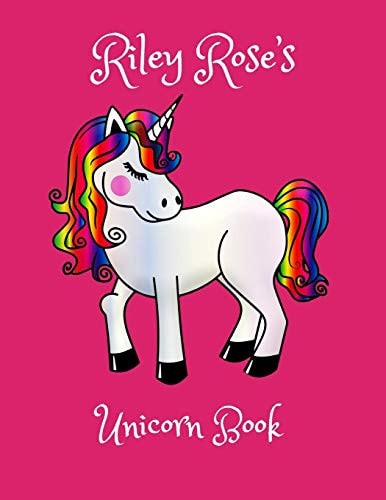 Riley Rose's Unicorn Book Personalised Children's Activity Book, Coloring, Drawing and Writing Practice for 4-8 Year Olds