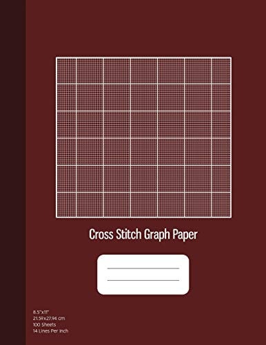 Cross Stitch Graph Paper 14 Lines Per Inch, Graph Paper for Embroidery and Needlework, 8. 5''x11'', 100 Sheets, Burgundy Cover