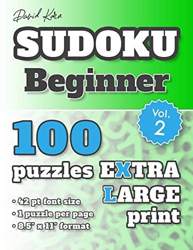 David Karn Sudoku - Beginner Vol 2 100 Puzzles, Extra Large Print, 42 Pt Font Size, 1 Puzzle Per Page