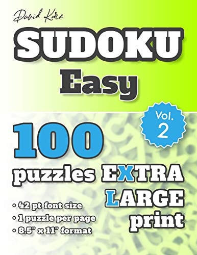 David Karn Sudoku - Easy Vol 2 100 Puzzles, Extra Large Print, 42 Pt Font Size, 1 Puzzle Per Page
