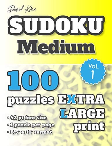 David Karn Sudoku - Medium Vol 1 100 Puzzles, Extra Large Print, 42 Pt Font Size, 1 Puzzle Per Page