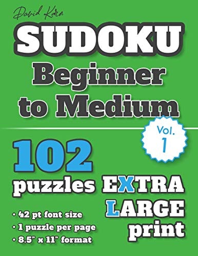 David Karn Sudoku - Beginner to Medium Vol 1 102 Puzzles, Extra Large Print, 42 Pt Font Size, 1 Puzzle Per Page